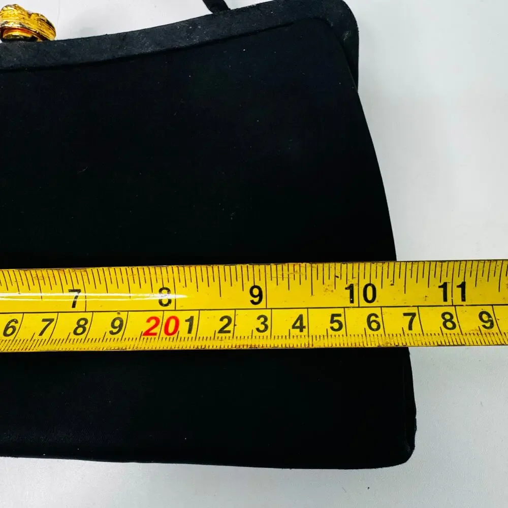 Vintage Andre Clasp Clutch Handbag Purse 1960s Black Gold Rhinestone